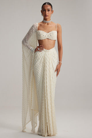 Skirt Set - White Oas Draped – Vvani By Vani Vats
