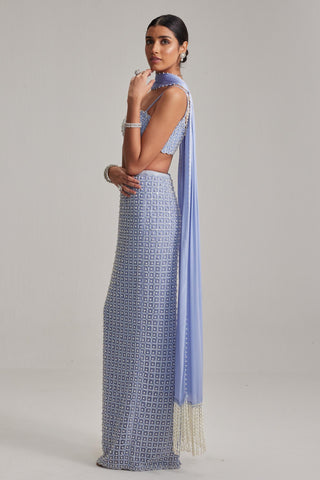 Skirt Set For Cocktail/Sangeet - Blue Oas Couture Pencil Skirt Set - Vvani By Vani Vats