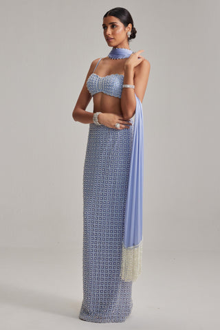 Skirt Set For Cocktail/Sangeet - Blue Oas Couture Pencil Skirt Set - Vvani By Vani Vats