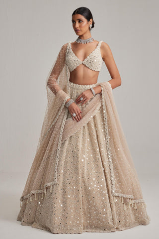 Lehenga Set for Indian Wedding – Light Beige Double Dupatta by Vvani By Vani Vats