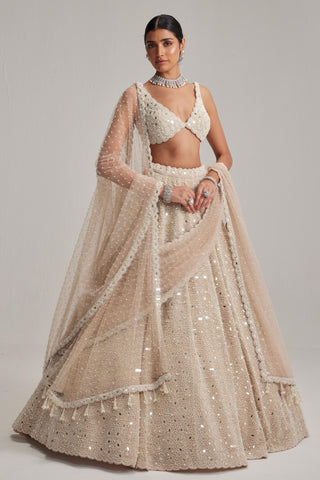 Lehenga Set for Indian Wedding – Light Beige Double Dupatta by Vvani By Vani Vats