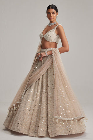 Lehenga Set for Indian Wedding – Light Beige Double Dupatta by Vvani By Vani Vats