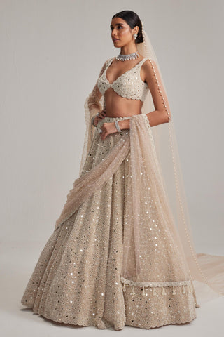 Lehenga Set for Indian Wedding – Light Beige Double Dupatta & Veil by Vvani By Vani Vats