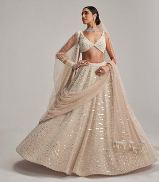 Lehenga Set for Indian Wedding – Light Beige Double Dupatta & Veil by Vvani By Vani Vats