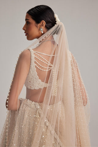 Lehenga Set for Indian Wedding – Light Beige Double Dupatta & Veil by Vvani By Vani Vats
