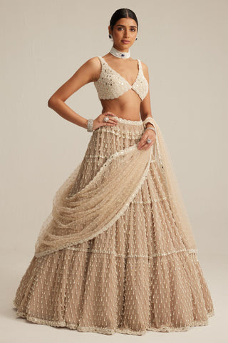 Lehenga set, Indian Wedding - Pearl Drop Multi Tier by Vvani By Vani Vats