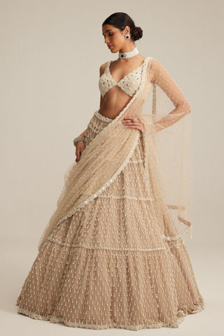 Lehenga set, Indian Wedding - Pearl Drop Multi Tier by Vvani By Vani Vats