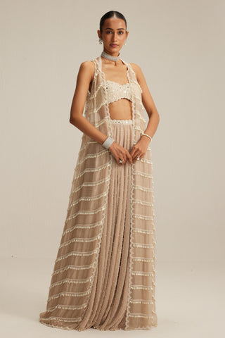 Jacket Skirt Set for Contemporary Wear – Light Beige with Blouse by Vvani By Vani Vats