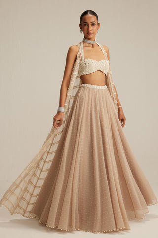 Jacket Skirt Set for Contemporary Wear – Light Beige with Blouse by Vvani By Vani Vats