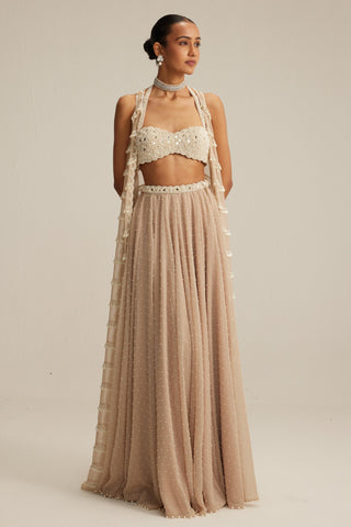 Jacket Skirt Set for Contemporary Wear – Light Beige with Blouse by Vvani By Vani Vats