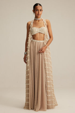 Jacket Skirt Set for Contemporary Wear – Light Beige with Blouse by Vvani By Vani Vats