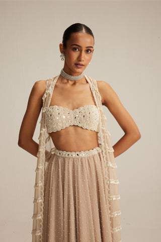 Jacket Skirt Set for Contemporary Wear – Light Beige with Blouse by Vvani By Vani Vats