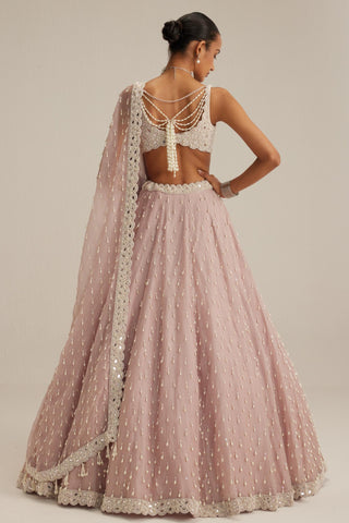 Lehenga set, Indian Wedding - Ash Pink Pearl Drop Organza by Vvani By Vani Vats
