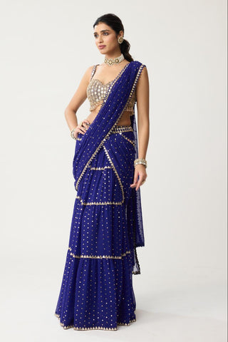 Multi-Tier Mirror Saree Set for Indian Wedding – Blue Festive by Vvani by Vani Vats