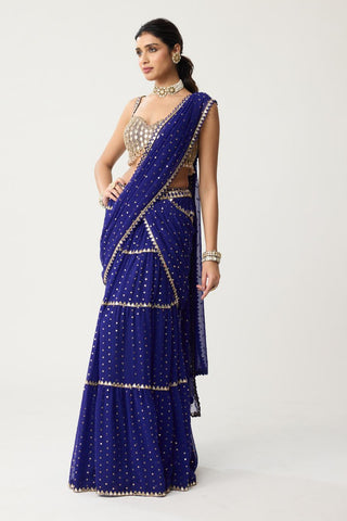 Multi-Tier Mirror Saree Set for Indian Wedding – Blue Festive by Vvani by Vani Vats