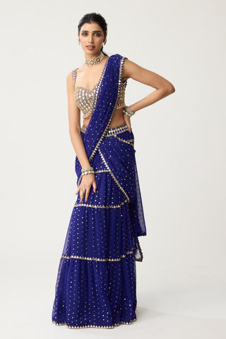 Multi-Tier Mirror Saree Set for Indian Wedding – Blue Festive by Vvani by Vani Vats