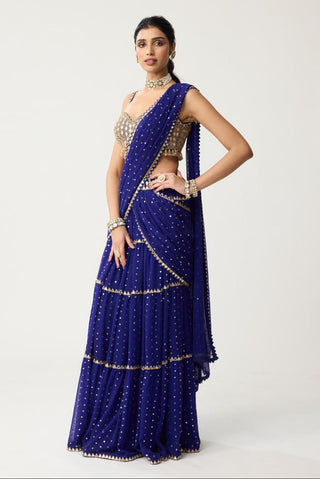 Multi-Tier Mirror Saree Set for Indian Wedding – Blue Festive by Vvani by Vani Vats