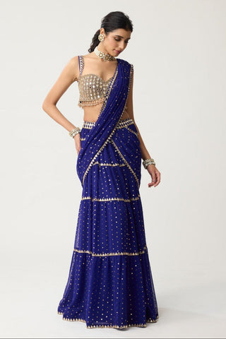 Multi-Tier Mirror Saree Set for Indian Wedding – Blue Festive by Vvani by Vani Vats