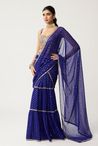 Multi-Tier Mirror Saree Set for Indian Wedding – Blue Festive by Vvani by Vani Vats