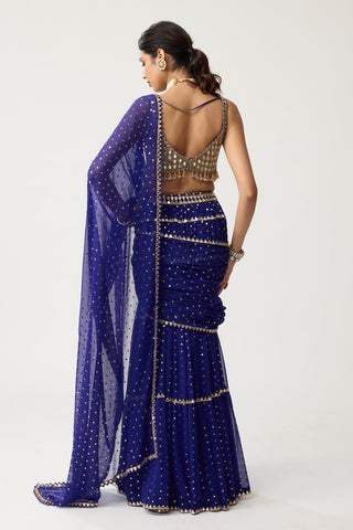 Multi-Tier Mirror Saree Set for Indian Wedding – Blue Festive by Vvani by Vani Vats