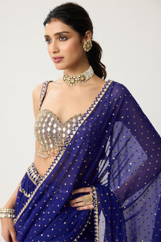 Multi-Tier Mirror Saree Set for Indian Wedding – Blue Festive by Vvani by Vani Vats