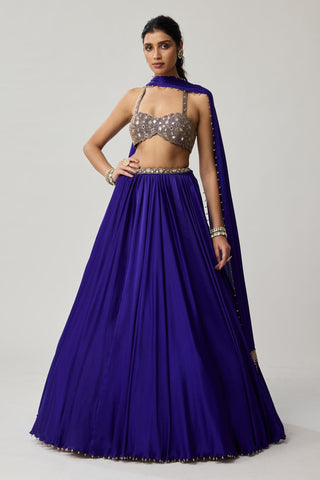 Mirror Satin Skirt Set for Indian Wedding – Blue Festive by Vvani by Vani Vats
