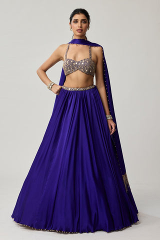 Mirror Satin Skirt Set for Indian Wedding – Blue Festive by Vvani by Vani Vats