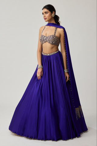 Mirror Satin Skirt Set for Indian Wedding – Blue Festive by Vvani by Vani Vats