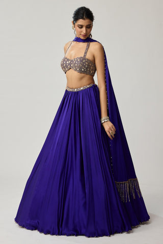 Mirror Satin Skirt Set for Indian Wedding – Blue Festive by Vvani by Vani Vats