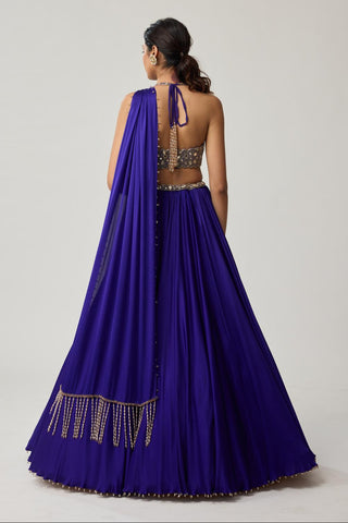 Mirror Satin Skirt Set for Indian Wedding – Blue Festive by Vvani by Vani Vats