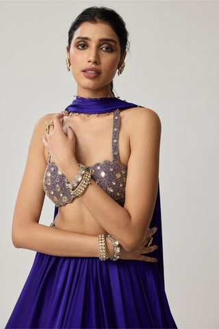 Mirror Satin Skirt Set for Indian Wedding – Blue Festive by Vvani by Vani Vats