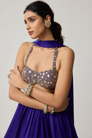 Mirror Satin Skirt Set for Indian Wedding – Blue Festive by Vvani by Vani Vats