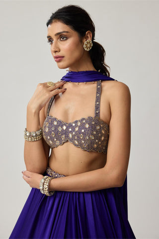 Mirror Satin Skirt Set for Indian Wedding – Blue Festive by Vvani by Vani Vats