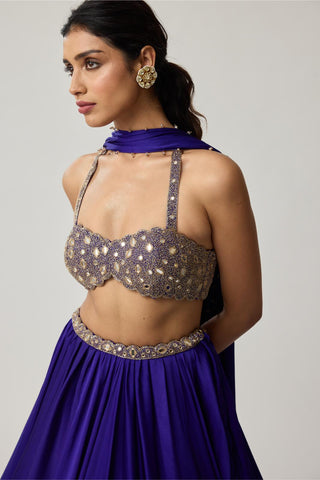 Mirror Satin Skirt Set for Indian Wedding – Blue Festive by Vvani by Vani Vats