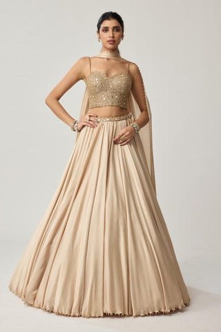 Skirt Set for Indian Wedding – Light Beige Festive Mirror Corset Satin by Vvani by Vani Vats