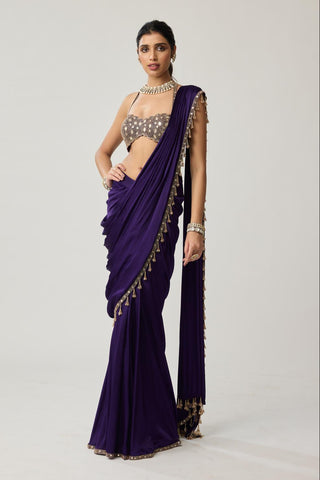 Mirror Draped Saree Set for Indian Wedding – Purple Festive by Vvani by Vani Vats