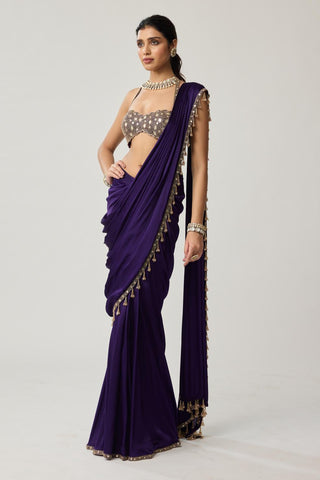 Mirror Draped Saree Set for Indian Wedding – Purple Festive by Vvani by Vani Vats