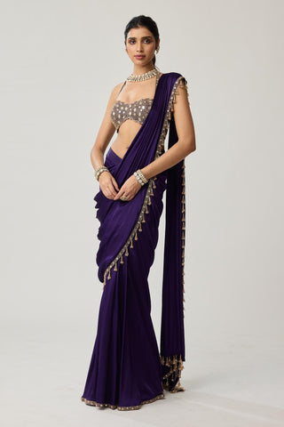 Mirror Draped Saree Set for Indian Wedding – Purple Festive by Vvani by Vani Vats