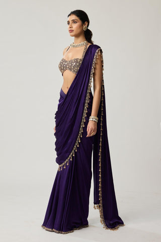Mirror Draped Saree Set for Indian Wedding – Purple Festive by Vvani by Vani Vats