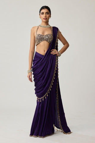 Mirror Draped Saree Set for Indian Wedding – Purple Festive by Vvani by Vani Vats