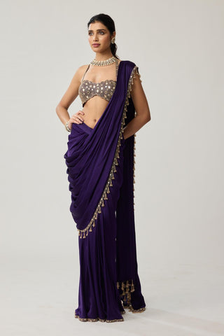 Mirror Draped Saree Set for Indian Wedding – Purple Festive by Vvani by Vani Vats