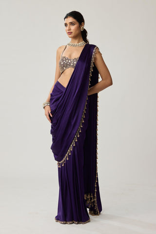 Mirror Draped Saree Set for Indian Wedding – Purple Festive by Vvani by Vani Vats