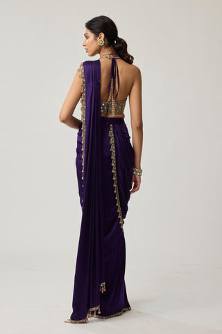Mirror Draped Saree Set for Indian Wedding – Purple Festive by Vvani by Vani Vats