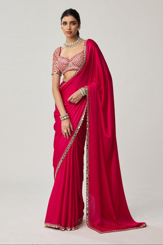 Gota Mirror Satin Saree Set for Indian Wedding – Red Festive by Vvani by Vani Vats