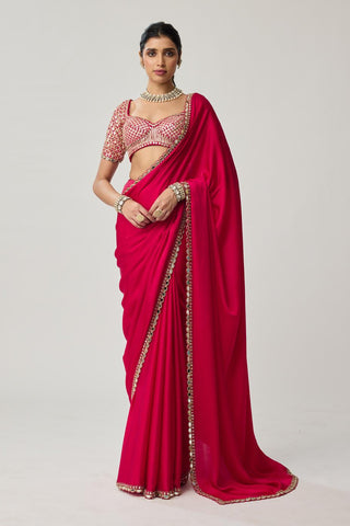 Gota Mirror Satin Saree Set for Indian Wedding – Red Festive by Vvani by Vani Vats