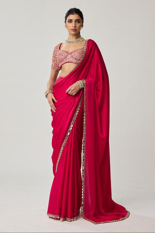 Gota Mirror Satin Saree Set for Indian Wedding – Red Festive by Vvani by Vani Vats
