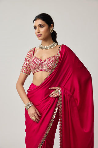 Gota Mirror Satin Saree Set for Indian Wedding – Red Festive by Vvani by Vani Vats