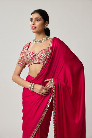 Gota Mirror Satin Saree Set for Indian Wedding – Red Festive by Vvani by Vani Vats