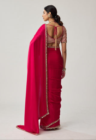 Gota Mirror Satin Saree Set for Indian Wedding – Red Festive by Vvani by Vani Vats