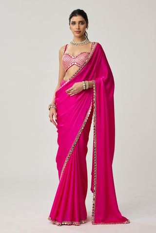 Gota Mirror Saree Set for Indian Wedding – Fuchsia Pink Festive by Vvani by Vani Vats